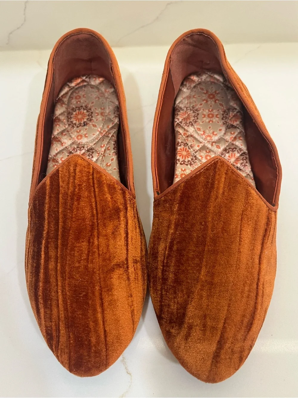 Birdies Rust Orange Velvet Smoking Loafers – Size 8.5